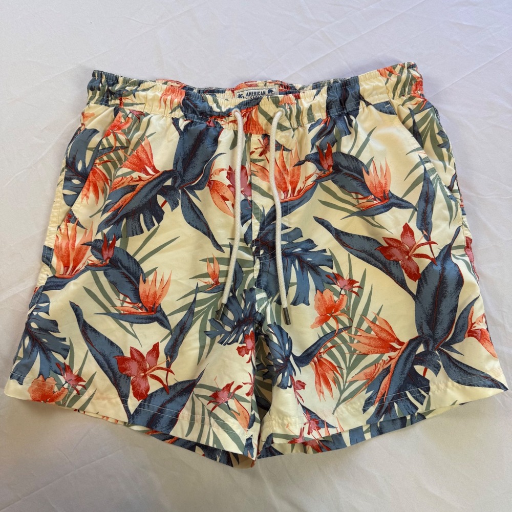 American Eagle Tropical Swim Trunks Mens M Birds Paradise Compression Liner